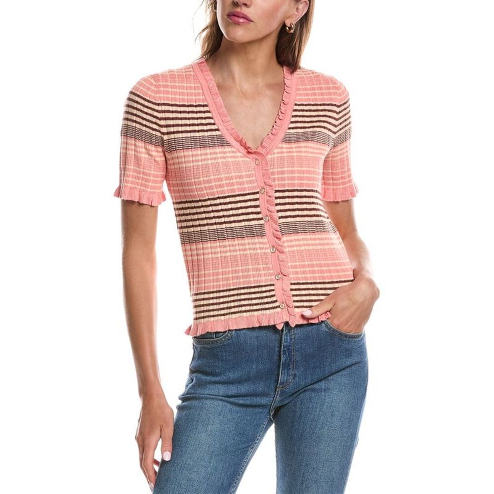 Laundry By Shelli Segal Womens V-Neck Ruffled Button Front Top, Brown